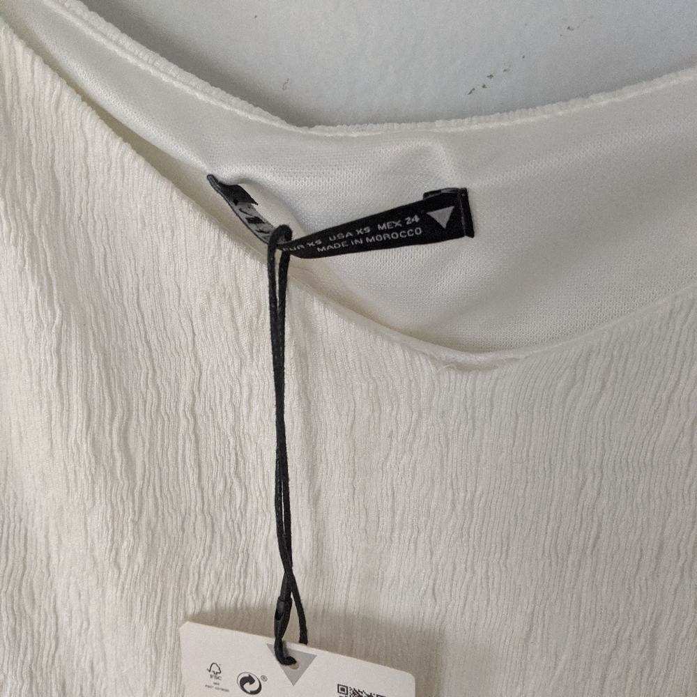 ZARA Bubble Sleeve Sheer Crop Top – White Black Dot Mesh – Size XS – Chic - Picture 6 of 7